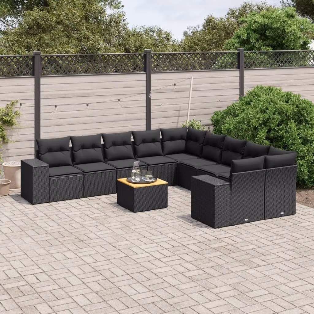 Maison Exclusive - Set Divani da Giardino 11 pz con Cuscini in Polyrattan Nero