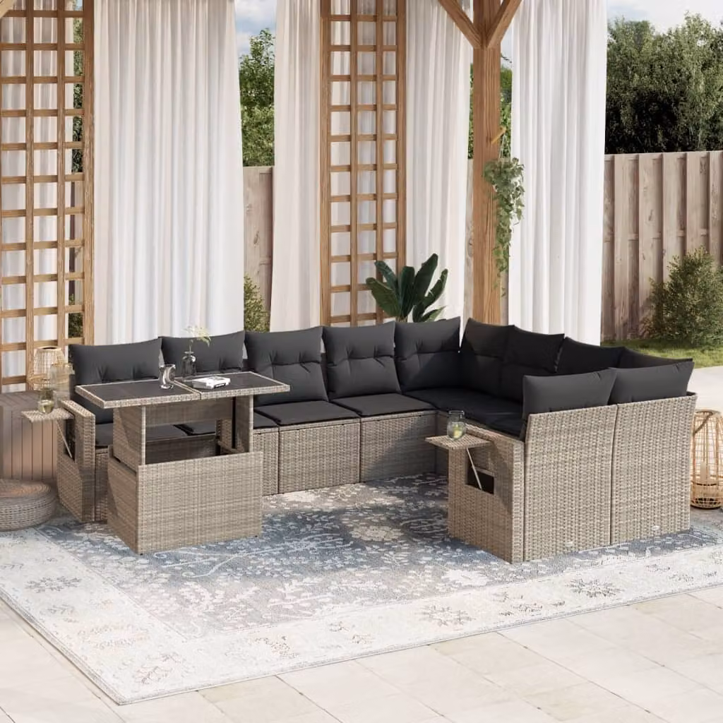 Maison Exclusive - Set Divano Giardino 10 pz con Cuscini Grigio Chiaro Polyrattan