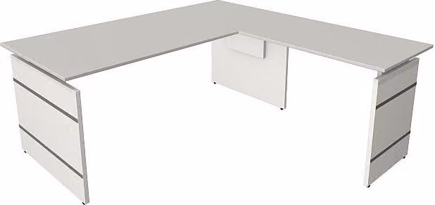 Scrivania Kerkmann Form 4 180x80x68-76 cm con tavolino aggiuntivo 100x60 cm, struttura con fianchi, grigio chiaro