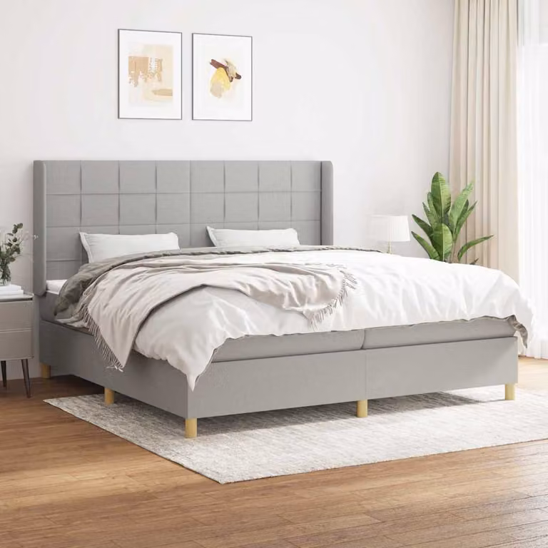 vidaXL Giroletto a Molle con Materasso Ibrido in Tessuto Grigio Chiaro e Bianco 200 x 200 cm
