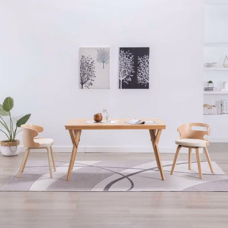 The Living Store Sedie da pranzo 2 pz. Legno curvo crema e Similcuoio