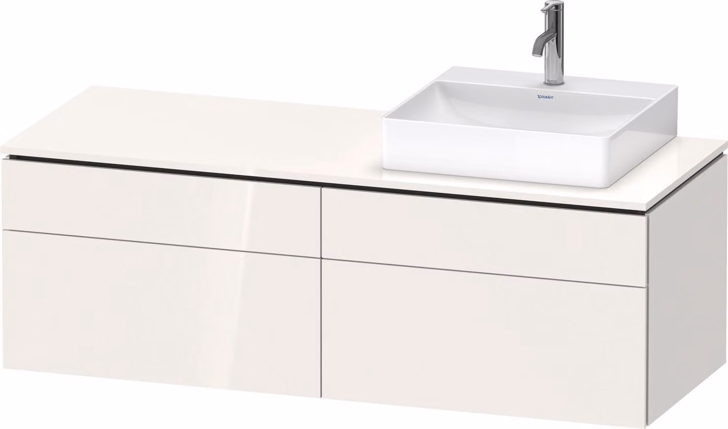 Duravit L-Cube Meuble sous-lavabo en console suspendu, avec plan de toilette en console, 4 tiroirs, vasque à droite, 1420x482x550mm, LC4870R22220000, LC4870R22220000