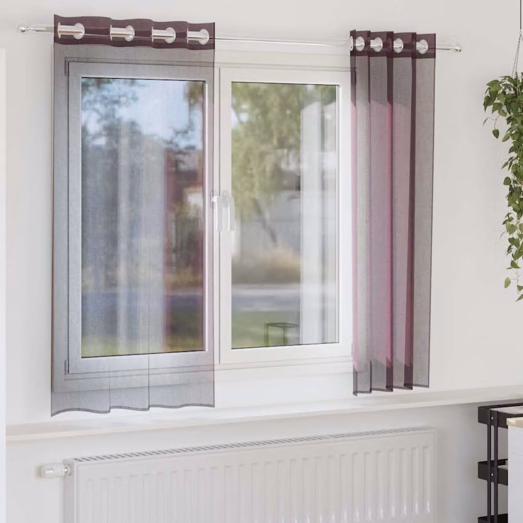 Set di 2 tende in voile semi-trasparenti vidaXL con occhielli, colore viola, L: 140 cm x H: 175 cm