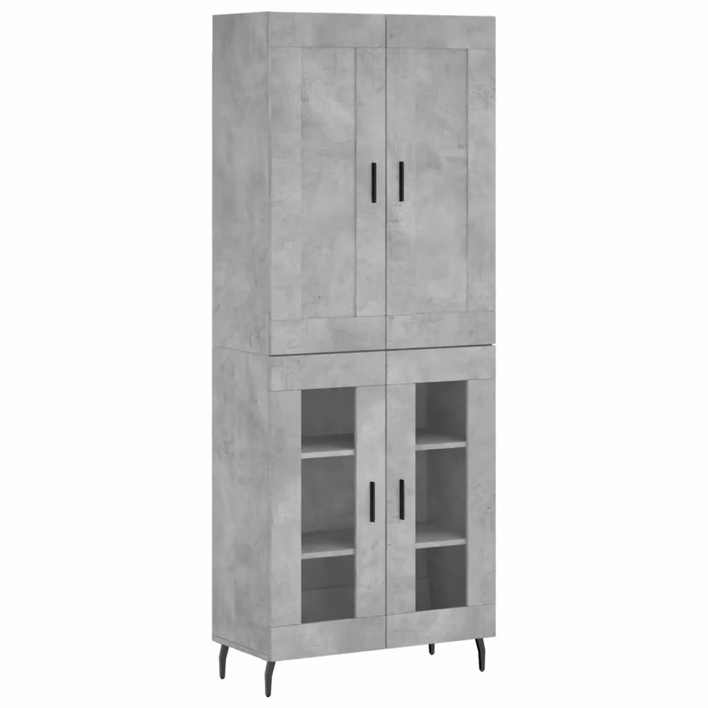 Credenza moderna vidaXL in legno, metallo e vetro, colore grigio, L: 69,5 cm, P: 34 cm, H: 180 cm – 2