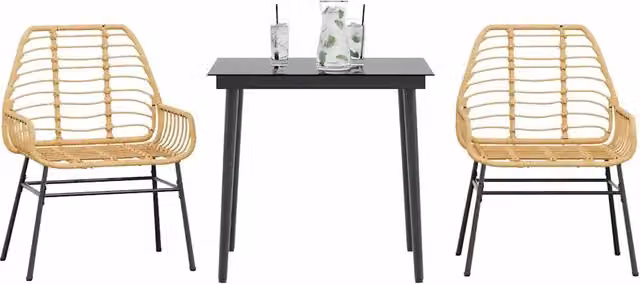 Set da Pranzo da Giardino 3 pz Marrone in Polyrattan Vetro 3334443