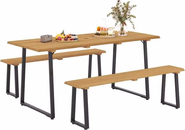 Tavolo da pranzo allungabile con panche ¨C zephmum ¨C Legno 178x76x77 cm