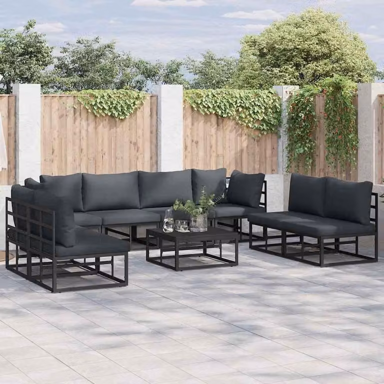 Maison Exclusive - Set da giardino composto da 8 pezzi, divano, colore nero, struttura in alluminio
