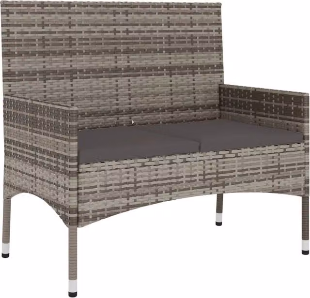 Panchina da giardino Outsunny a 2 posti in polyrattan grigio scuro con cuscini, L: 90 cm, P: 51 cm, H: 85 cm