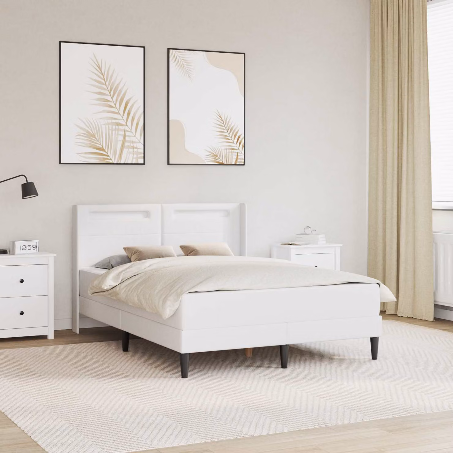 Letto matrimoniale moderno vidaXL in similpelle bianco con materasso e porta USB L/P/H: 120 x 200 x 96 cm
