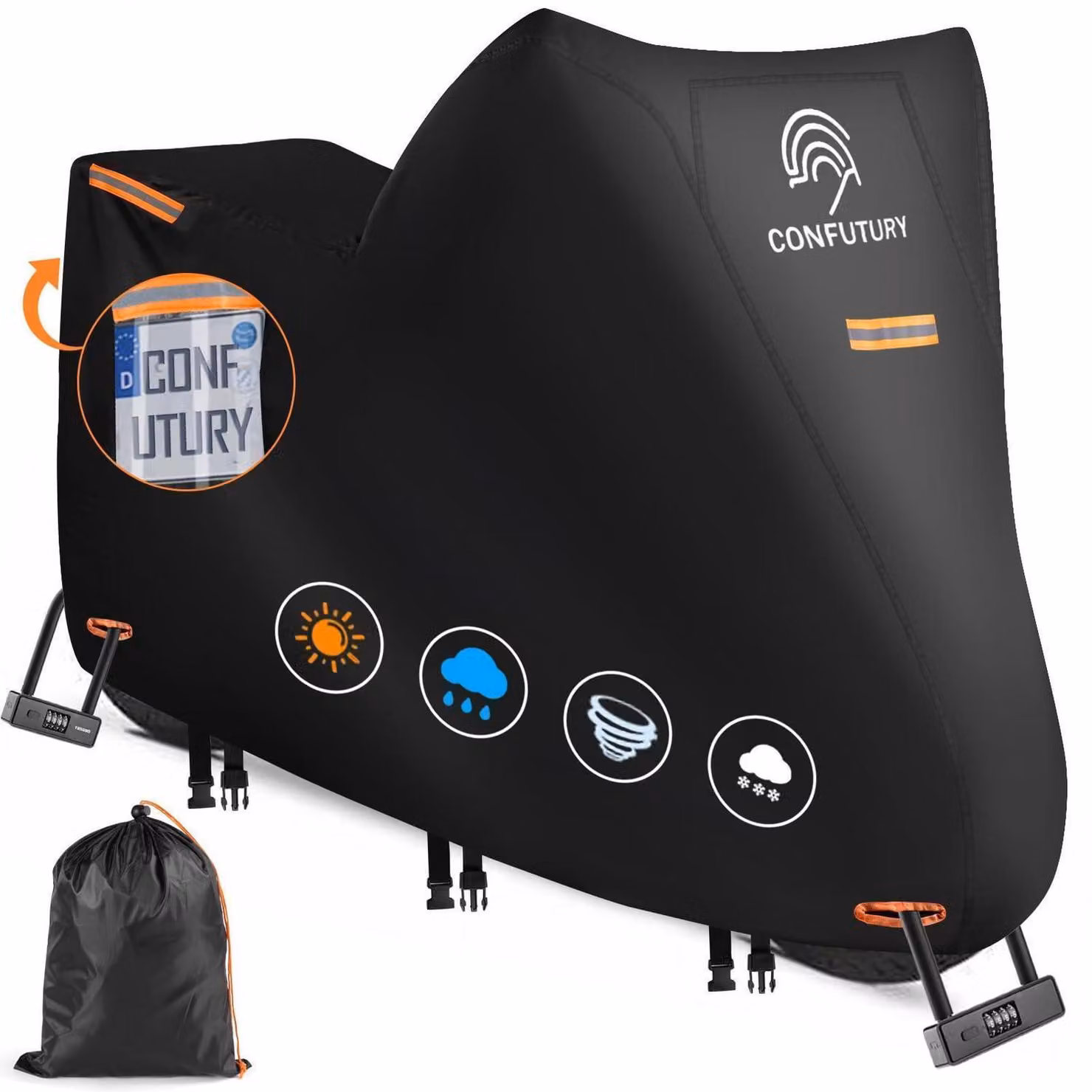 Copertura per motocicletta, taglia XL, 220x95x125 cm, tessuto Oxford 600D, impermeabile, riflettente, antivento