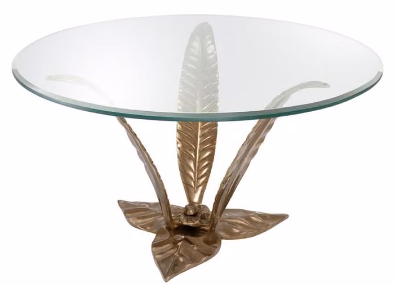 Casa Padrino tavolino in ottone vintage Ø 85 x H. 45 cm - tavolo da salotto di design con piano in vetro