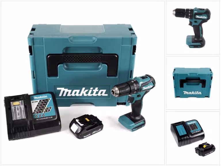 Trapano avvitatore a percussione a batteria Makita DHP 483 Y1J-D 18V 40Nm in Makpac + 1x batteria 1,5 Ah + caricabatterie