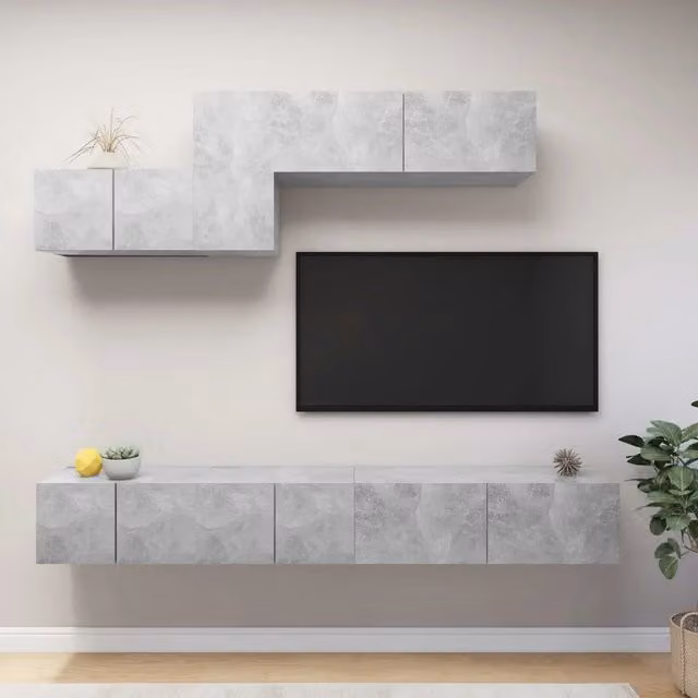 Set di Mobili Porta TV 6 pz-Set di 6 Credenza per TV Grigio Cemento in Legno Multistrato 944615
