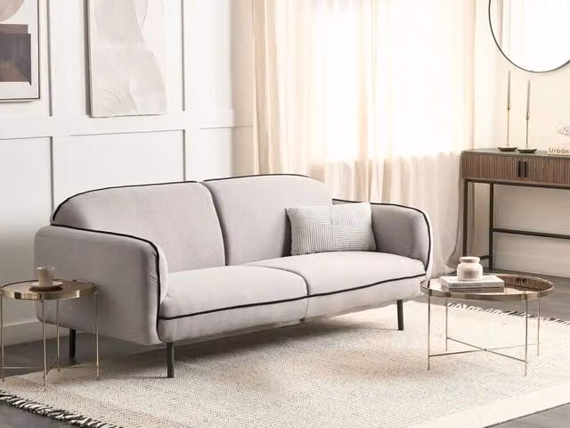 Divano a 3 posti Beliani in tessuto bouclé bianco e grigio con gambe in metallo e stile Art Deco – 1