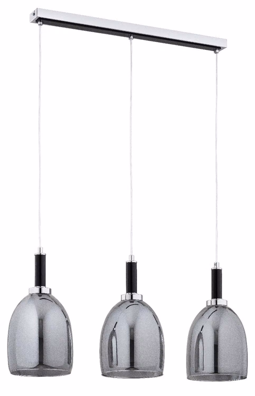Lampada a sospensione LISSY cromata e nero fumé, 3xE27x15W, vetro, dimensioni: 95x17x75 cm, IP20, Alfa