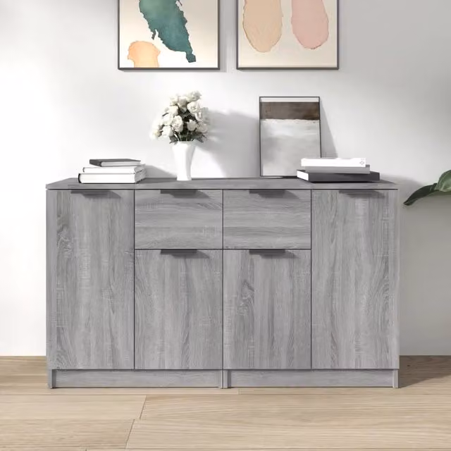 Set di 2 credenze vidaXL in legno multistrato grigio opaco per sala da pranzo, L/P/H: 60 x 30 x 70 cm