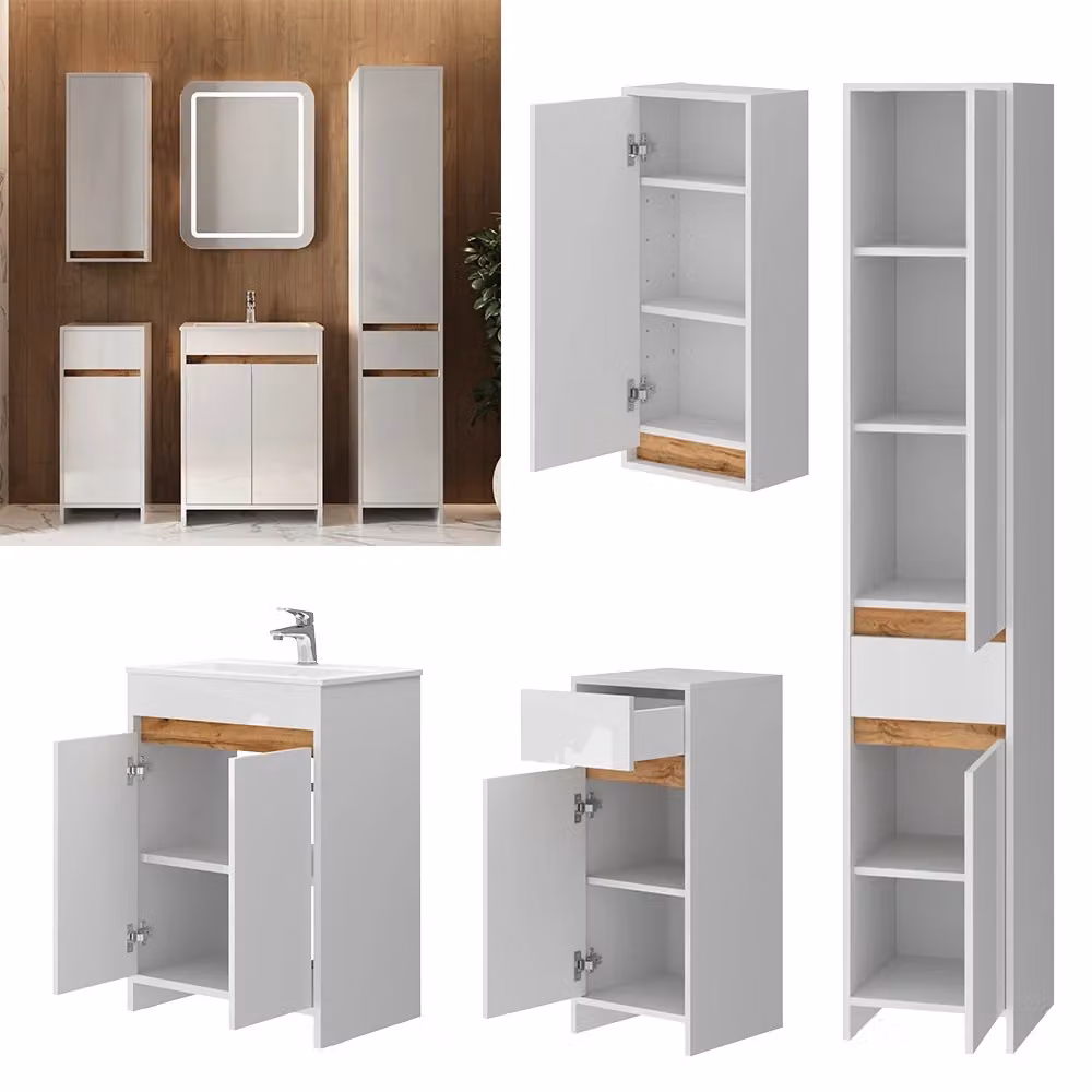 Set di mobili da bagno Vicco Lemgo 5 pezzi bianco lucido con illuminazione LED – 2