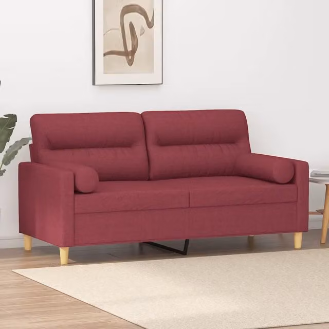 Divano a 2 posti moderno vidaXL in tessuto rosso con cuscini e coperture rimovibili