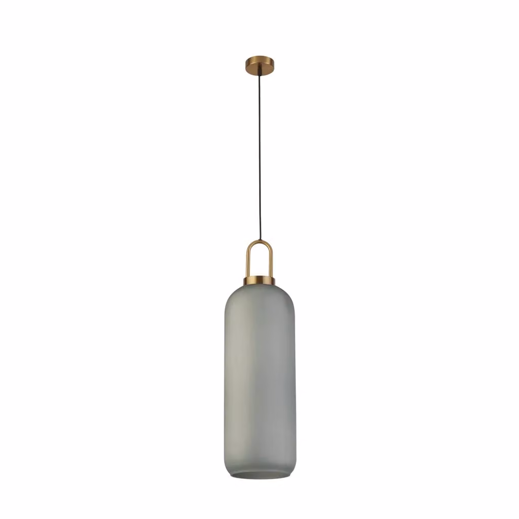 Lampada a sospensione moderna Searchlight in ottone e vetro trasparente con luce E27 e altezza regolabile – 2