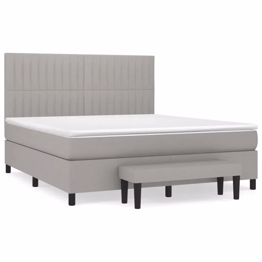 vidaXL Giroletto a Molle Ibrido con Materasso in Tessuto Grigio Chiaro e Bianco L/P/H: 160 x 200 cm – 2