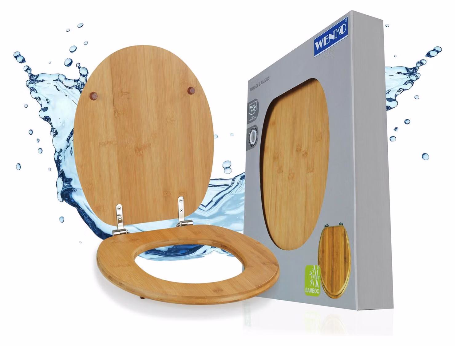 WENKO Sedile WC Bambù Scuro Coperchio WC Bicchieri WC Bagno Ospite WC