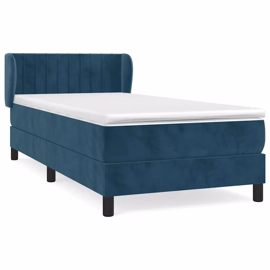 vidaXL Giroletto a Molle con Materasso in Velluto Blu Scuro e Bianco, L/P/H: 90 x 190 cm – 2