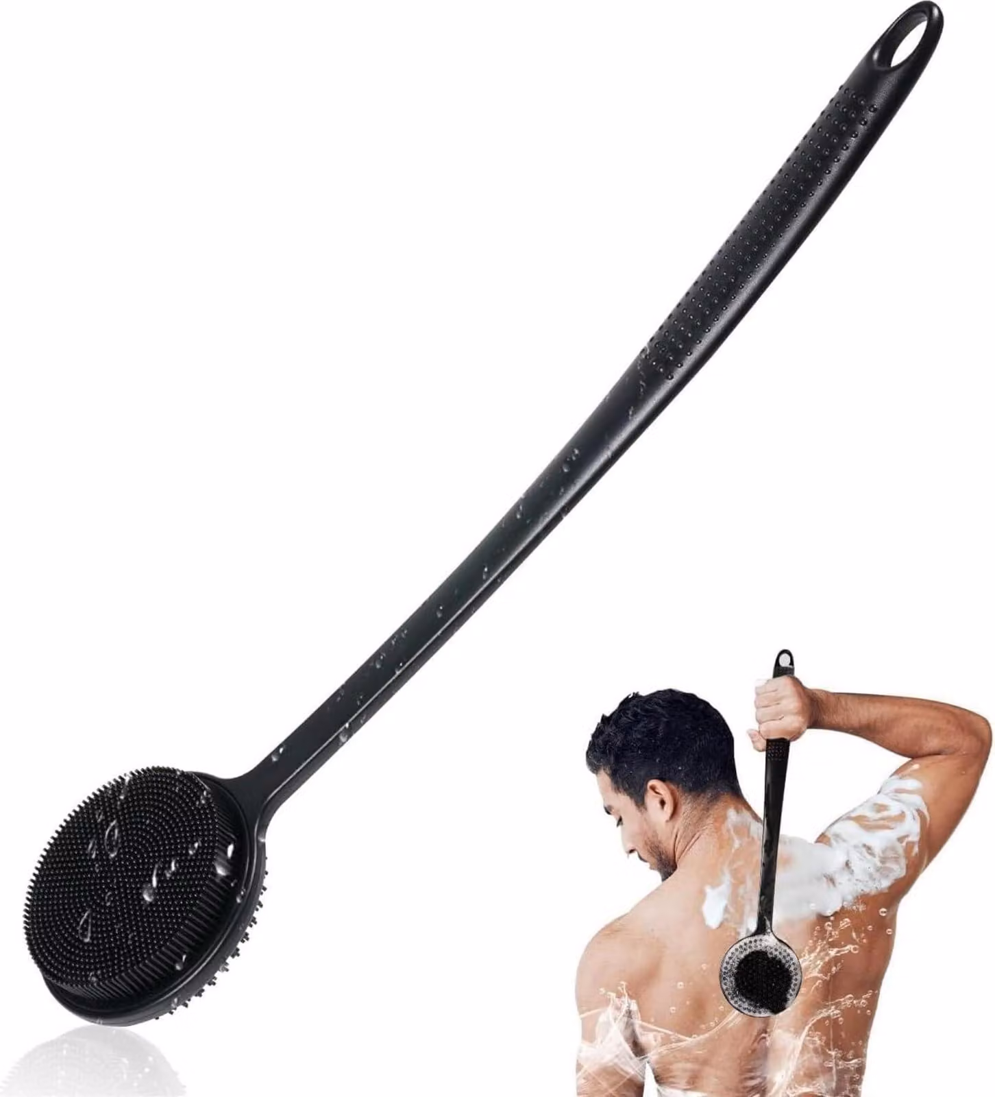 Gommage per il corpo in silicone con manico lungo e spazzola doccia bifacciale - massaggio ed esfoliazione, ricca schiuma