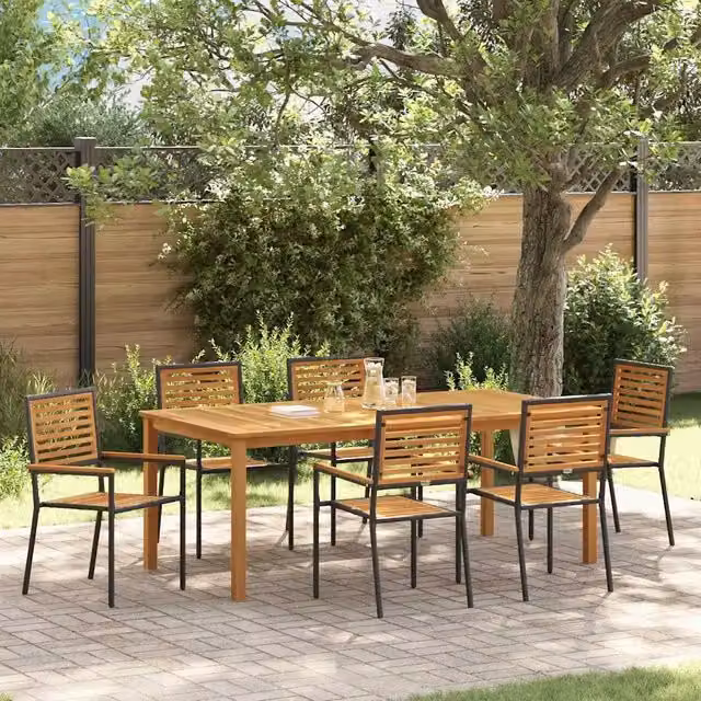Set da Pranzo per Giardino 7 pz Nero Legno di Acacia Massello 3365523