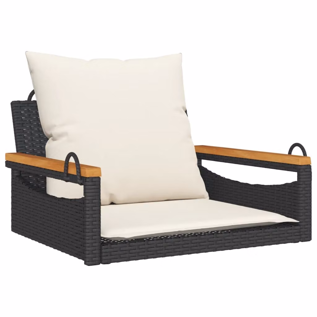 Panchina a Dondolo con Cuscini Nera 63x62x40 cm in Polyrattan