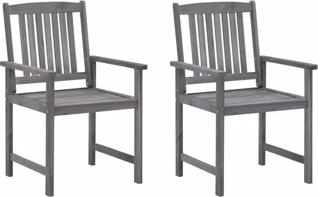 Set di 2 sedie da giardino vidaXL in legno massello di acacia con cuscini grigi e rossi con braccioli
