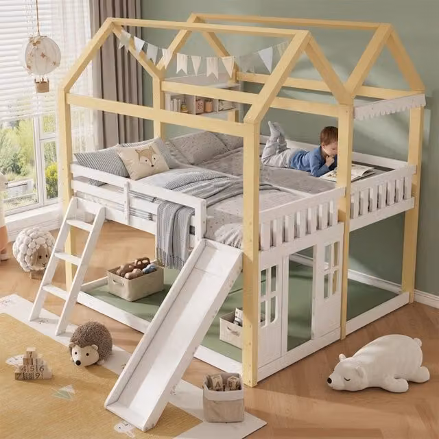 letto a castello in legno bianco e naturale 205 x 279;5 cm