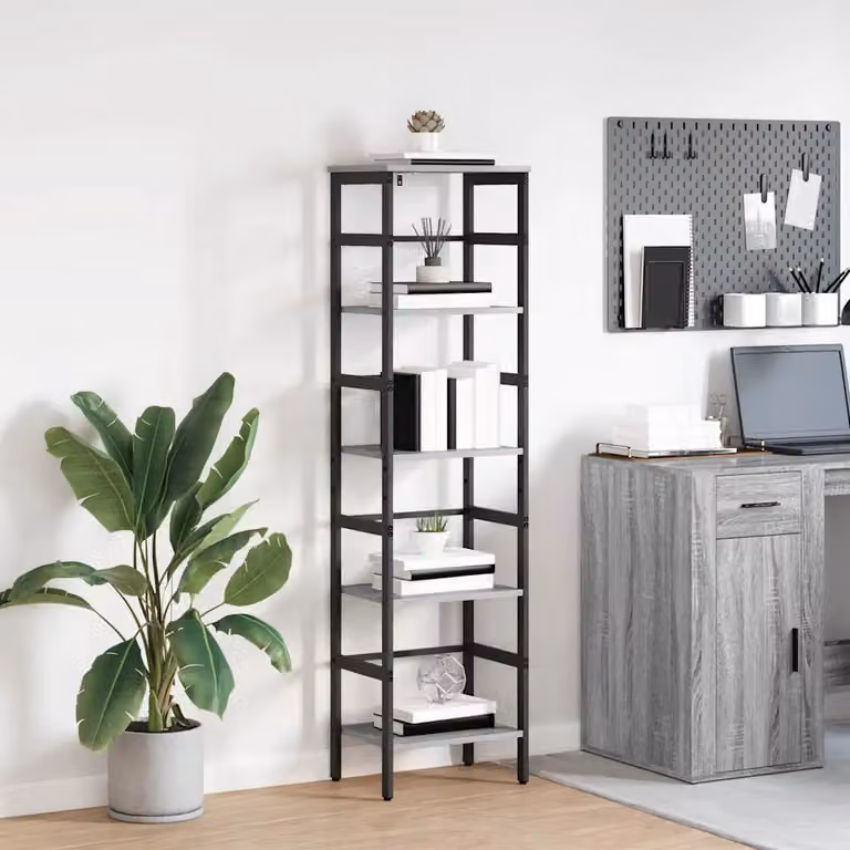 Libreria a 4 livelli vidaXL in stile industrial con legno e metallo, L 40 cm x P 29,5 cm x H 149 cm, Grigio e Nero