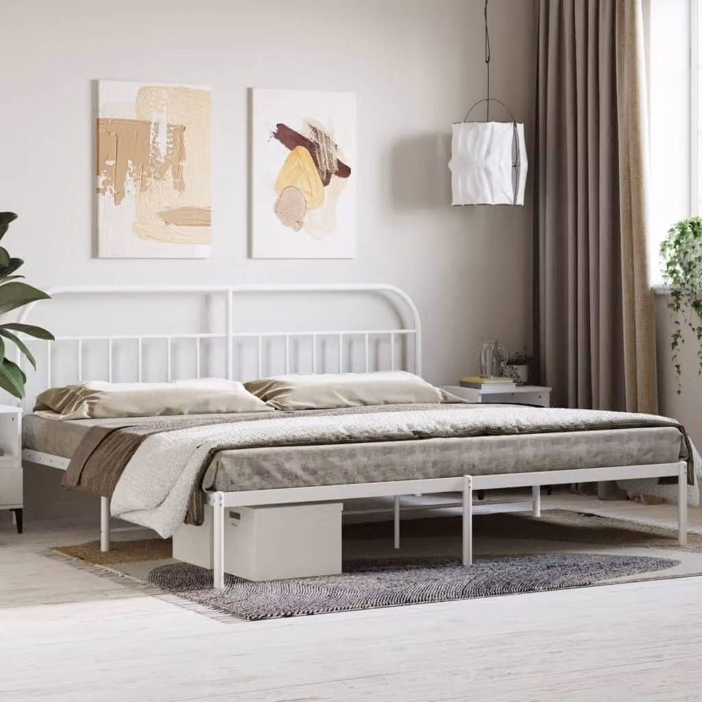 The Living Store Struttura letto con testiera in metallo bianco 200x200 cm