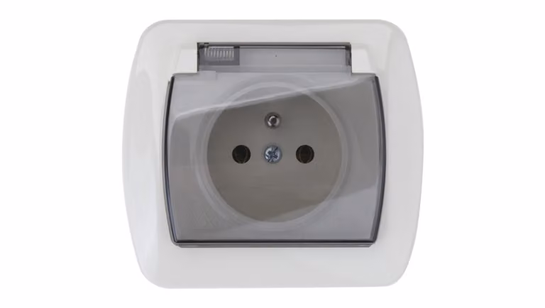 Simon Akord Presa di corrente antispruzzo c/u IP44 con sportello fumogeno beige AGZ1Be/12a