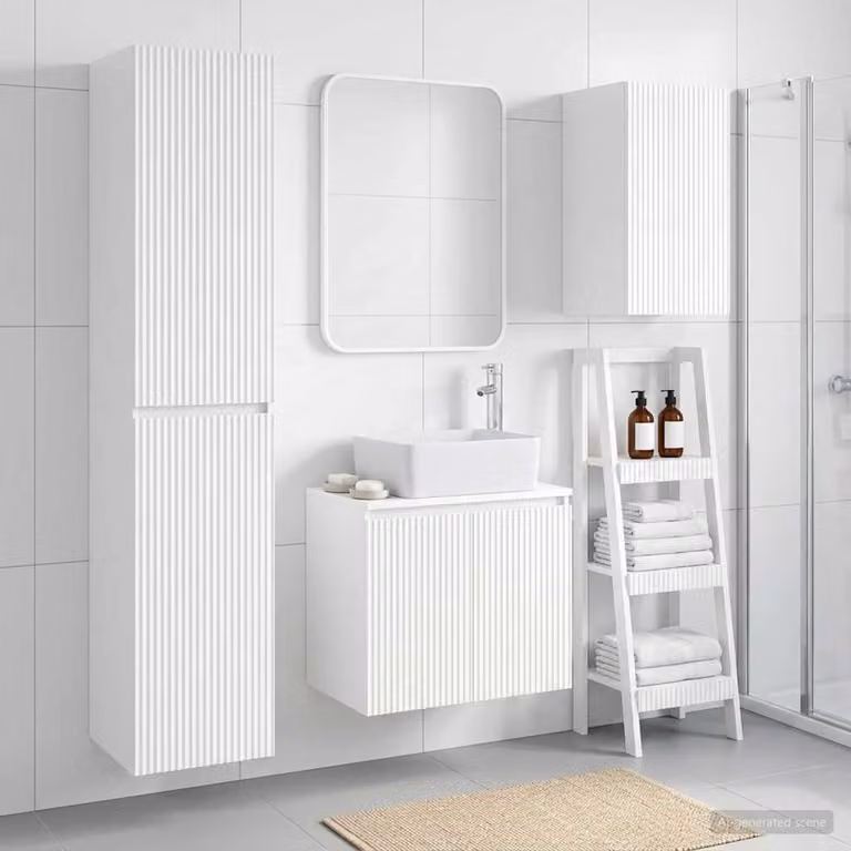 Set di mobili per il bagno moderno vidaXL in 3 pezzi Bianco Lucido composto da base lavabo, pensile e colonna alta