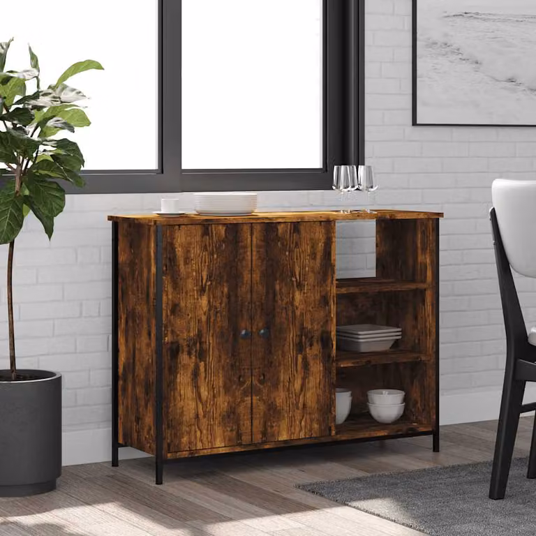 Credenza vidaXL in Rovere Fumo e Legno Multistrato, Colore Marrone, L 100 x P 33 x H 75 cm