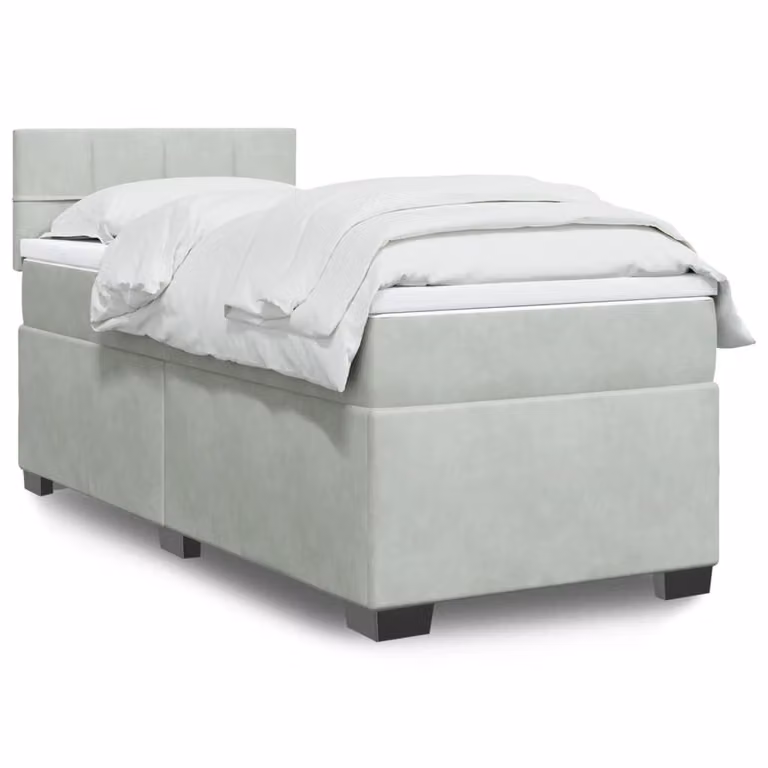 vidaXL Giroletto a Molle con Materasso in Velluto Grigio Chiaro L 100 x P 200 cm