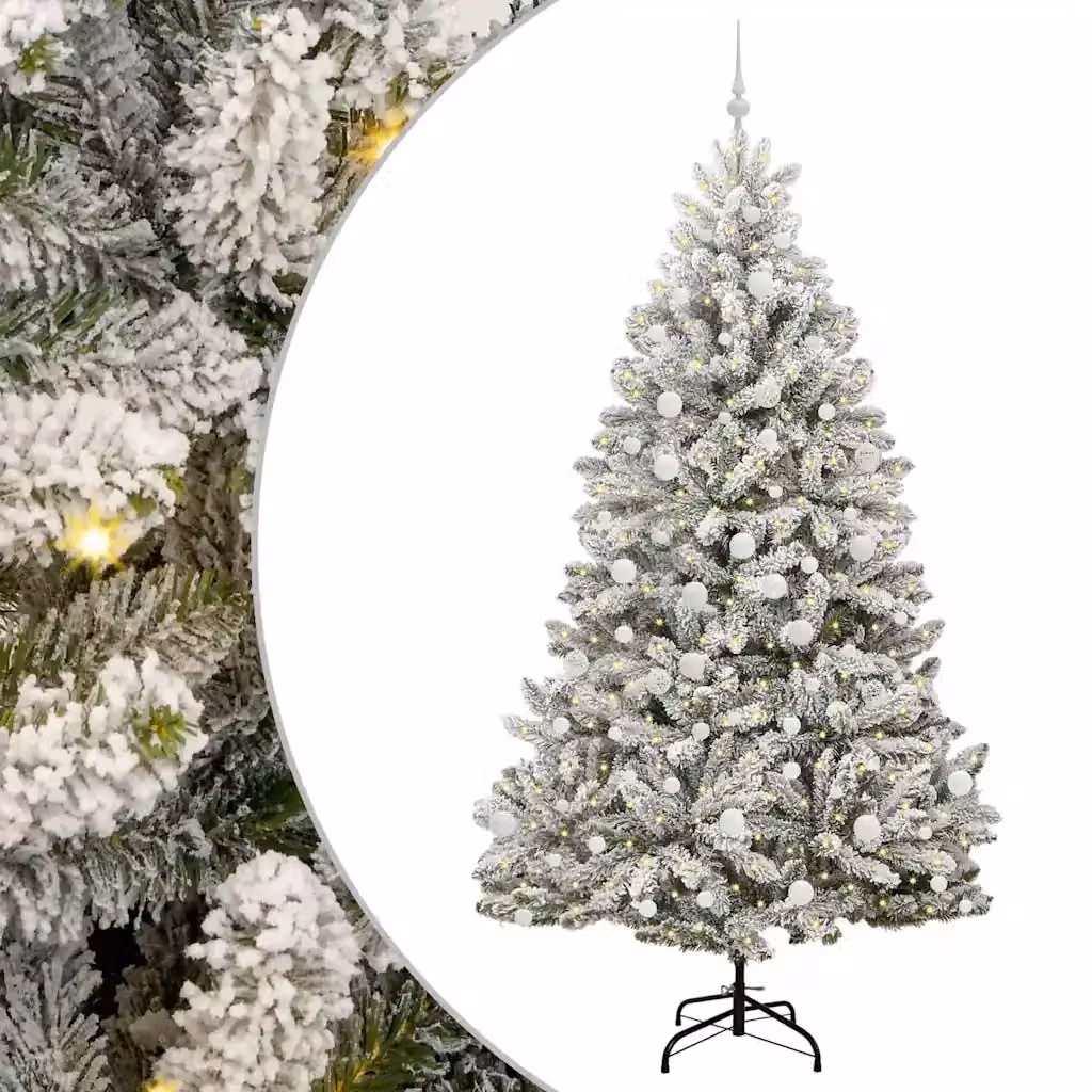 Albero di Natale artificiale moderno vidaXL con 300 LED bianco caldo, verde e bianco, in PVC e metallo, Altezza: 210 cm – 2