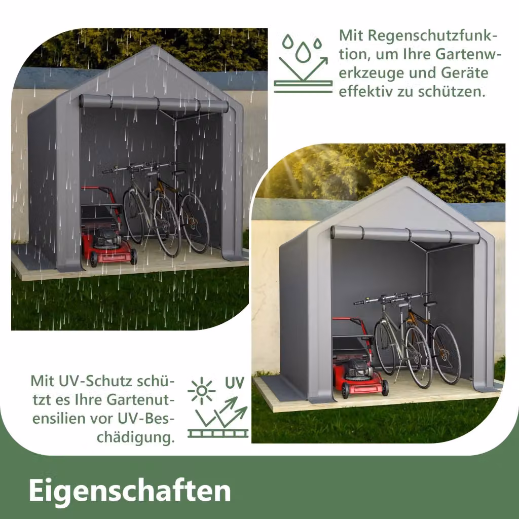 Carport REDOM per biciclette con tetto a capanna in acciaio e plastica, Grigio, L: 190 cm, P: 170 cm, H: 200 cm – 2