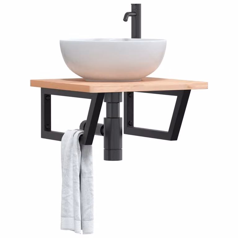 Set di 2 mensole per lavabo vidaXL in acciaio nero a forma di trapezio, montaggio a parete, L 45 cm x P 45 cm x H 20 cm
