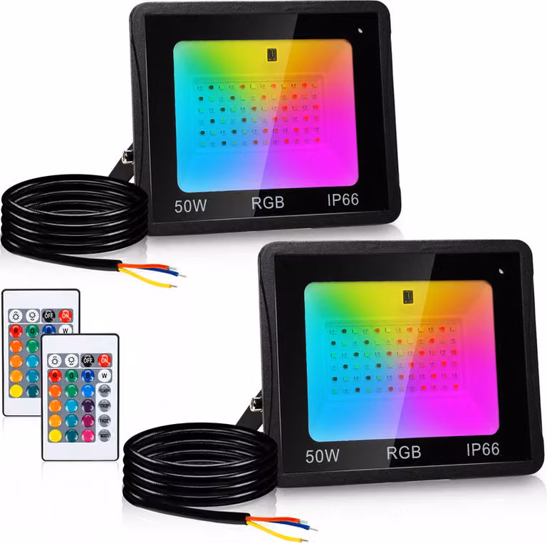 Jopassy RGB LED faretto 50W RGB proiettore RGB LED faretto da esterno faretto da esterno con telecomando IP66 impermeabile per giardino 2 pezzi