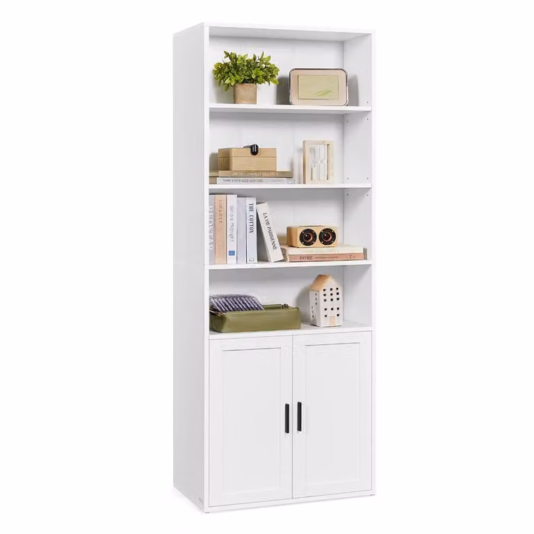 Libreria verticale a 6 ripiani con anta, Bianco Nuvola / 60l cm