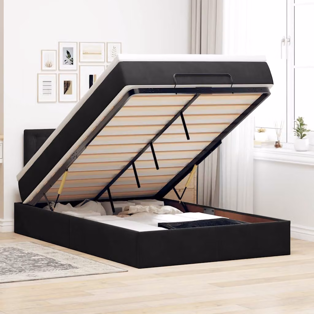 vidaXL Pouf Letto con Materasso in Velluto Nero con Illuminazione LED e Porta USB L/P/H: 120 x 200 x 88 cm – 1