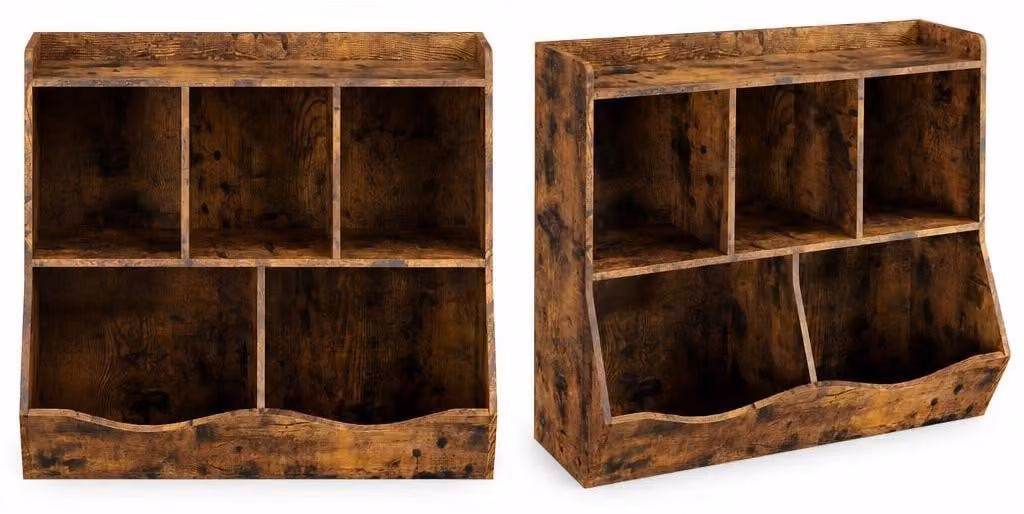 Set di 2 scaffali per bambini, organizer per giocattoli e libri con 5 scomparti in MDF, finitura marrone rustico