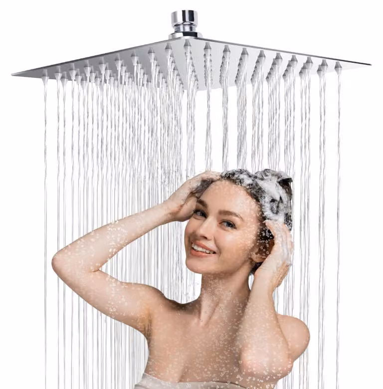 Doccia a pavimento, 25,4 cm, quadrata, in acciaio inossidabile, con 90 ugelli, per bagno