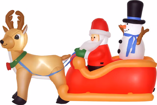 Decorazione Natalizia Gonfiabile HOMCOM con Babbo Natale, Slitta, Renna e Pupazzo di Neve, Luci LED Multicolore, H 128 cm x L 200 cm x P 80 cm