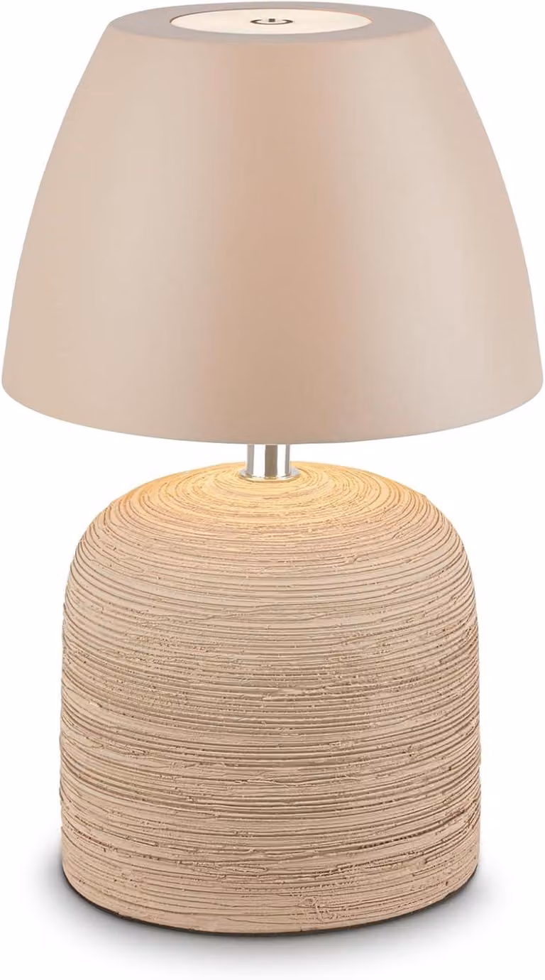 Briloner Cera Lampada da tavolo senza fili IP44, dimmerabile, touch, batteria ricaricabile, Vetroceramica, beige, Ø14 x 36 cm