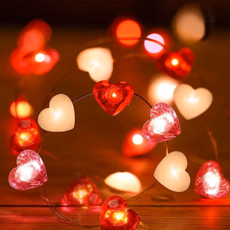 Catena luminosa a forma di cuore, 2 metri, rosa/bianco, 20 LED, per illuminazione interna