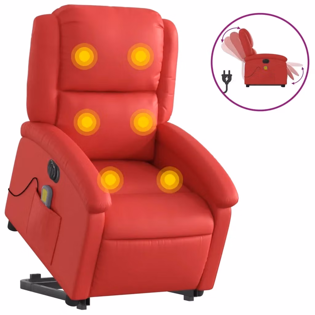 Poltrona Alzapersona Reclinabile Elettrica vidaXL in Similpelle Rossa con Braccioli – 2