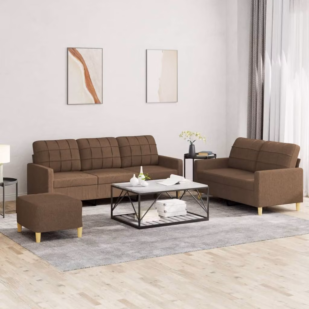 Maison Exclusive - Set divano 3 pezzi con cuscini in tessuto marrone
